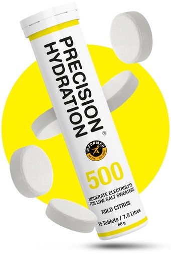 [BRSWGHT5OR7A2EL6] Precision Hydration Electrolyte Tablets - Multi Strength Effervescent Hydration Tablets - Combats Cramp - Low Calorie, Gluten Free, Vegan/Vegetarian Friendly (1 Tube, 500mg/L - Yellow Tube)