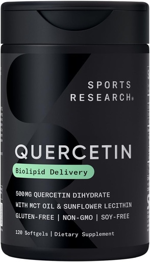 [BRSRMGD6B4PGGEYY] Recherche sportive Quercetin avec huile de noix de coco MCT et lécithine de tournesol pour une meilleure absorption - soutient l'activité antioxydante et la santé immunitaire – sans gluten et non-OGM vérifié - 120 softgels liquides