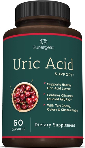 [BRSWECQ6PMHBGADF] Sunergetic Premium Uric Acid Support Supplement – Uric Acid Cleanse & Kidney Support – Includes Tart Cherry, Chanca Piedra, Celery Extract & Turmeric - 60 Capsules