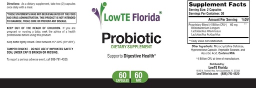 [BRSWY2T2AUIBUHIY] LowTE Florida® Probiotic Supplement - 60 Capsules, 60mg, Probiotics for Digestive Health and Immune Support with Lactobacillus Acidophilus, Lactobacillus Rhamnosus & Bifidobacterium Longum