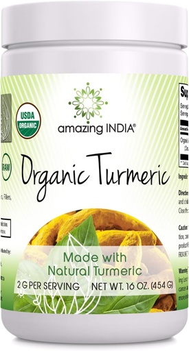 [BRSWKHDYOYHAIC3X] アメイジングインド USDA 認定有機ウコンパウダー 16 Oz (1 Lb) サプリメント | 非GMO | グルテンフリー | アメリカ製
