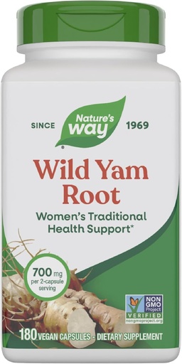 [BRSWKGYNPN7GM2A5] Nature's Way Wild Yam Root, Women's Traditional Health Support*, 700 mg per 2-Capsule Serving, Non-GMO Project Verified, 180 Vegan Capsules (Packaging May Vary)