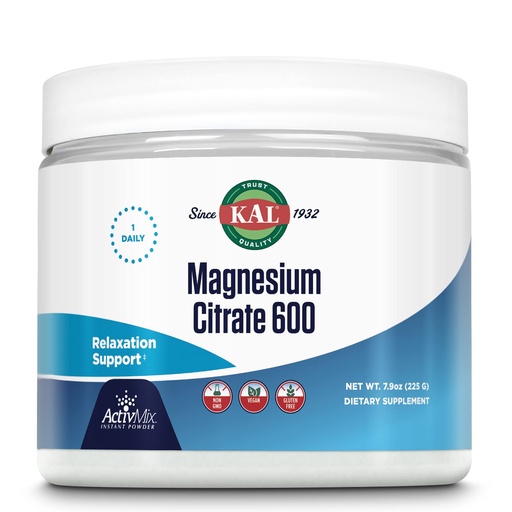 [BRSWIYQ6BAMAYC3A] KAL Magnesium Citrate 600 mg ActivMix Instant Powder, Magnesium Supplement for Healthy Muscle Function, Relaxation, Nerve and Circulation Support, Vegan, Non-GMO, Gluten Free, Approx. 60 Serv, 7.9oz
