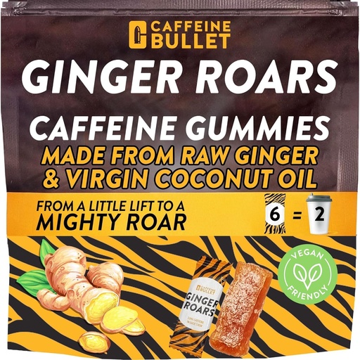 [BRSRA2Q5BYBBS3Q4] Ginger Roars - Koffein Ginger Chews - 12 Koffein Candies Hver 33mg Koffein med en Delicious Natural Honning Ginger Flavour & Fiery hint. Plantebaserte energi Shots, en vegansk sunn snack for voksne.