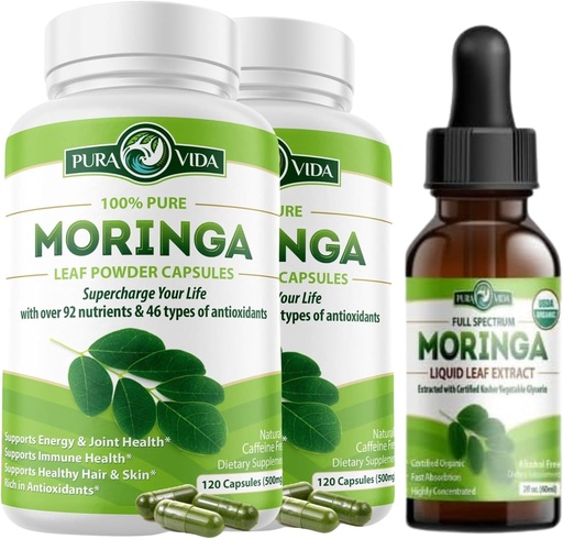 [BRSROZIDBV6QAHI6] Moringa Capsules 120ct. 500mg Caps. (Pack of 2) and Organic Moringa Oil (2fl oz)