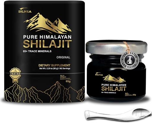 [BRSRAZI6DEDRQAIU] Shilajit Pure Himalaya Organik Shilajit Resin Suplemen Emas + Tingkat dengan 85 + Trace Minerals dengan 75% Fulvic Acid, Overall Energy & Ammune Dukung, Murni Shilajit untuk Pria & Women, 65g