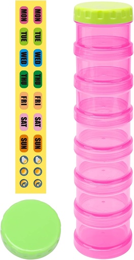 [BRSWGAQDBUPGGYLG] 7 Day Pill Organizer Case Stackable Weekly Supplements Vitamins Pills Holder Dispenser Extra Large Translucent Pink with Label and 2 More Lids