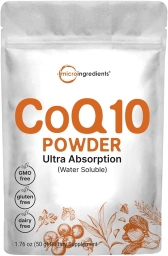 [BRSWGAABPICWY3IV] Micro Ingredients Water Soluble COQ10 Supplement (COQ10 200mg Per Serving in Powder Form), 50 Grams (8 Months Supply), Extra Absorption, Supports Heart and Energy Health, Vegan Friendly