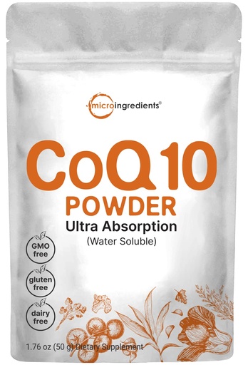 [BRSWGAABPICWY3IV] Micro Ingredients Water Soluble COQ10 Supplement (COQ10 200mg Per Serving in Powder Form), 50 Grams (8 Months Supply), Extra Absorption, Vegan Friendly