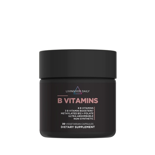[BRSROZI2AQMAKAL4] Livingood Daily Vitamin B Complex Capsules for Men and Women, Methylated B12 & Folate, 11 Active Forms Including B1 B2 B3 B5 B6 & Biotin, Gluten Free, Vegan B Vitamins for Hair Skin Nails, 30 Capsules
