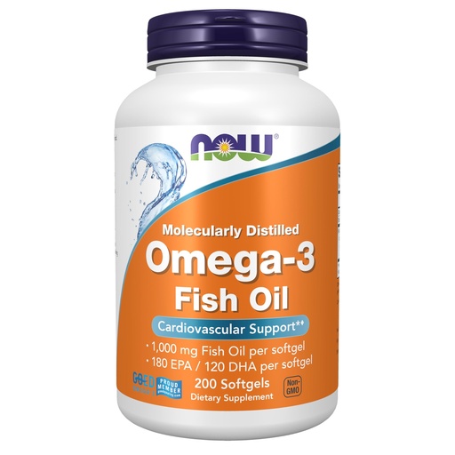 [BRSWIYYOAAOGEETM] NOW Foods Supplements, Omega-3 180 EPA / 120 DHA, Molecularly Distilled, Cardiovascular Support*, 200 Softgels