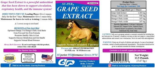 [BRSWEBL4CV5RQD3A] SU-PER Grape Seed Extract Horse Antioxidant - Equine Antioxidant Supplement for Performance Horses - Supports Circulation Respiratory Health & Immune System - 12.5 Pounds, 6 Month Supply