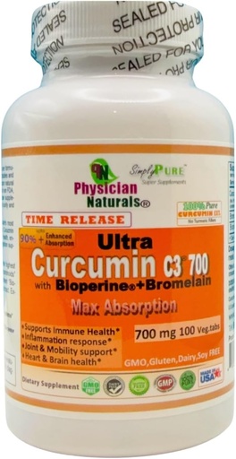 [BRSWIZYBDEIA2EL6] 超Crucumin C3 时间释放 w Bioperine 和 Bromelain 时间释放 700mg 100 Veg.tabs 最大吸收