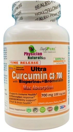 [BRSWIZYBDEIA2EL6] Ultra Curcumin C3 Time Release w Bioperine and Bromelain Time Release 700mg 100 Veg.tabs Max Absorption