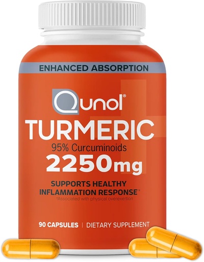 [BRSWYFIECN6QGC35] Qunol Turmeric Curcumin with Black Pepper, 2250 mg Turmeric Extract with 95 Curcuminoids, Ekstra Güçlü Turmeric Supplement, Gelişmiş Aborpsiyon, Ortak Destek Tamam, 90 Vegetarian Capsules