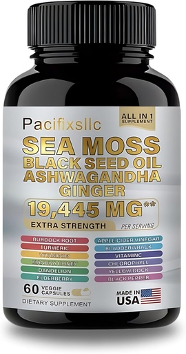 [BRSRAZ35PJ7BSD3L] Sea Moss Black Seed Oil Ashwagandha Ginger Vitamin C & D3 con Black Pepper para Hombres &amp; Mujeres