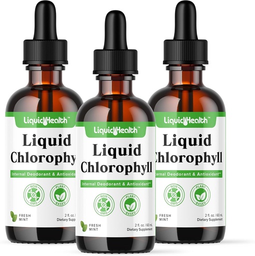[BRSROCQOBMMAIDLU] LIQUIDHEALTH Liquid Chlorophyll Drops - Internal Deodorizer, Antioxidants, Liver Detox, Immune Support, Relieve Bad Breath, Reduce Appetite, Collagen for Hair & Skin Health - Vegan, Non-GMO (3 Pack)