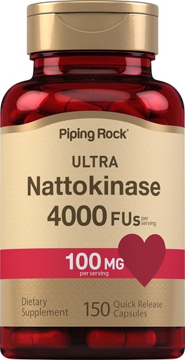 [BRSRMAY3CEPGKHTA] Piping Rock Nattokinase 보충 4000 FU | 100mg | 150 캡슐 | 비 GMO, 글루텐 프리