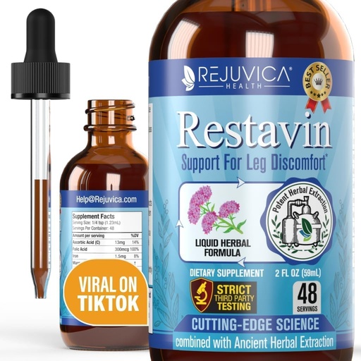 [BRSWKHY3BABQGYIV] Restavin - Advanced Leg Support Supplement - Liquid Delivery for Better Absorption - Vitamin C, Iron, Valerian, Turmeric, Magnesium & More!