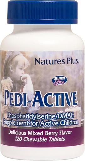 [BRSWIYT3PMCAEDIV] NaturesPlus Pedi- Active LECI- PS, DMAE Complex - 120 Chewable Tablets - Mišrios berry Flavor - Vaikiški Chewrens papildas, Skatina smegenų sveikatos, Focus - Vegetarian, Gluten- Free - 60 Paslaugos