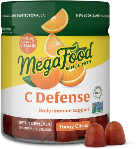 [BRSWY2QOBF7BMDY3] MegaFood C gynybos Dienos imuninės paramos papildas - Chewable Vitaminas C Gummies, Tangy Citrus Schilor, Pagaminta su Realaus maisto kaip apelsinų ir gervuogių, Vegan, Gluten- Free - 70 Gummy Vitaminai, 35 Paslaugos