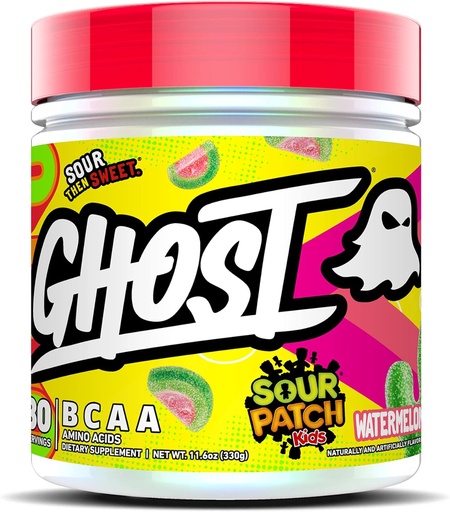 [BRSW2CQODIMR4AA4] GHOST BCAA Powder Amino Acids Supplement, Sour Patch Kids Watermelon - 30 Servings - Sugar-Free Intra, Post & Pre Workout Amino Powder & Recovery Drink, 7G BCAA