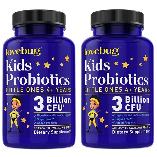 [BRSWGAQRAUPGK3LX] LOVEBUG Probiotics Little Ones Kids Probiotics, 120 Pearls – 3 Billion CFU w/Added prebiotic Fiber – Allergen-Free, Non-GMO