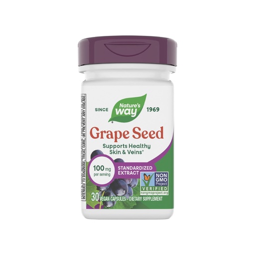 [BRSWIYT3BEAQ2FLO] Nature's Way Grape Seed Standardized Extract, Supports Healthy Skin and Veins*, Antioxidant Support*, Non-GMO Project Verified, 30 Vegan Capsules (Packaging May Vary)