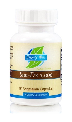[BRSWGZQLPMNAEC35] Priority One Vitamins Sun D3 3,000 90 Vegetarian Capsules - the Most bioavailable Form of Vitamin D (cholecalciferol).*