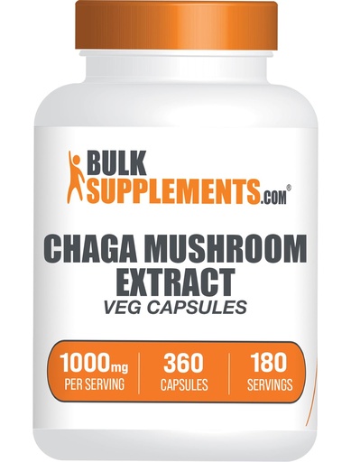[BRSROGARA4HR6HL7] BulkSupplements.com Chaga Mushroom Extract Capsules - Chaga Extract, Chaga Mushrooms - Vegan & Gluten Free, 2 Capsules per Serving (1000mg), 360 Count (Pack of 1)