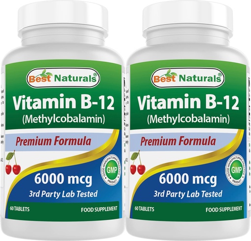 [BRSW2AYFAAJWK3TL] Best Naturals Vitamin B-12 as Methylcobalamin (Methyl B12), 6000 mcg 60 Sublingual Tablets (60 Count (Pack of 2))