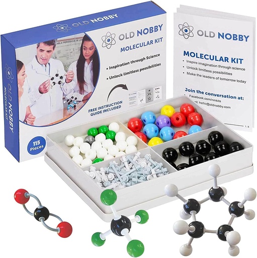 [BRSW2AQTABYQK3QU] Old Nobby Chemistry Model Kit - 115 Piece Molecular Model Set includes Atoms, Bonds, Instructional Guide - STEM Science Tool for Students, Organic Chemistry, Molecular Learning - Colorful Models