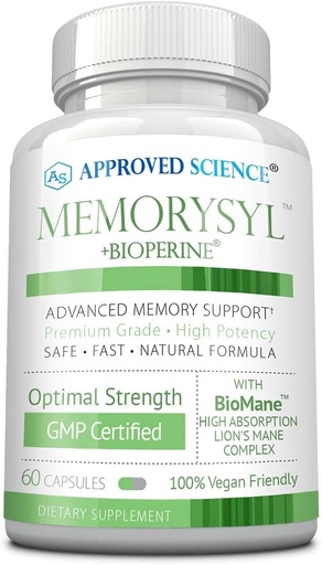 [BRSW2EDRDENQYAD7] Approved Science MemorySyl - Memory Boosting Supplement - Migliorare il fuoco e la concentrazione - Proteggere contro il declino cognitivo - con Lion’s Mane e BioPerine - 60 capsule - Vegan