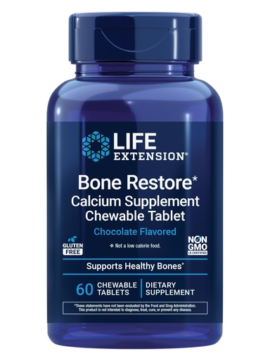 [BRSWGGLYCJ5R63I2] Life Extension Bone Restore Calcium Supplement Chewable Tablets, Bone Health Supplement, Calcium, Vitamin D, Minerals, Gluten Free, Non-GMO, 60 Tablets