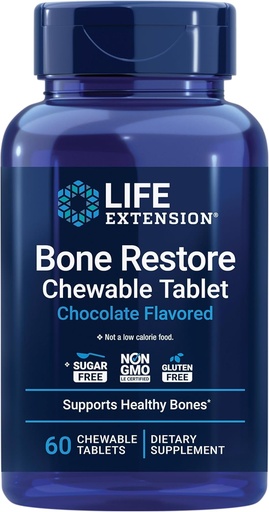 [BRSWGGLYCJ5R63I2] Life Extension Bone Restore Kalsium Kosttilskudd Chewable Tabletter, Bein Helse Supplement, Kalsium, vitamin D, Mineraler, Glutenfri, Ikke-GMO, 60 tabletter