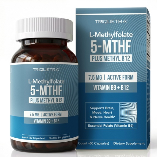 [BRSRAEITC56BOEI3] L Methylfolate 7.5mg plus Methyl B12 - Active 5-MTHF Form, MTHFR Supplement - Bloodstream Ready Methylated Folate + B12 Cofactor - Supports Mood, Homocysteine Methylation, Cognition (60 Capsules)