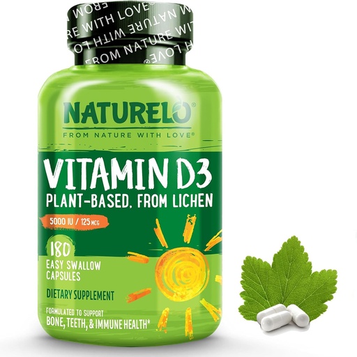 [BRSWGATYBF6QMFYU] NATLO vitamin D - 5000 IU - thực vật dựa trên Lichen - D3 tự nhiên phụ cho hệ thống Immune, hỗ trợ xương, Inst Health - High Potency - Vega - Non-GO - Gluten free - 180 Capsules