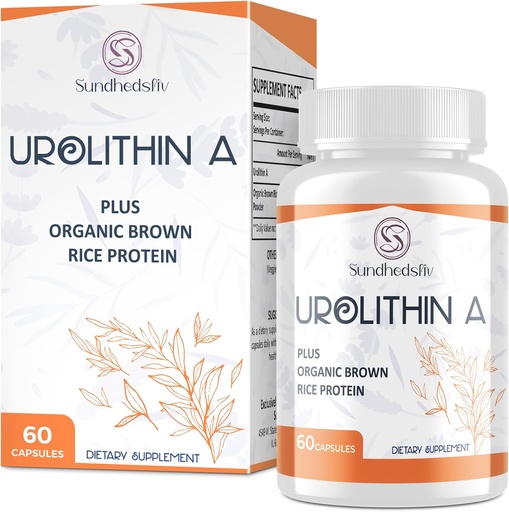 [BRSRAFQKBB7AYFI3] Urolithin A Supplement 1500MG Plus Brown Rice Protein, for Exercise Performance & Mitochondrial Support, Gluten Free, 60 Capsules