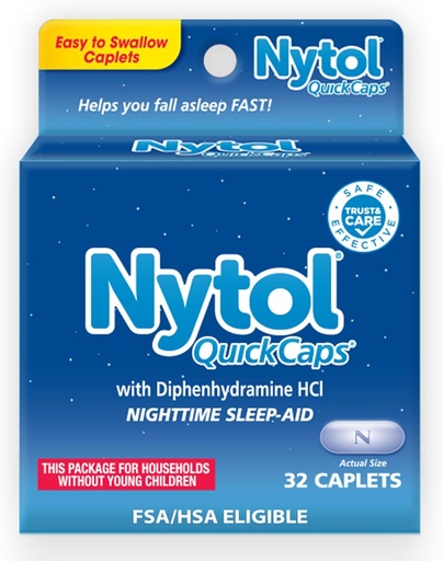 [BRSWIEYZAUOR4A32] Nitol Quick Caps nighttime sleep Aid with Diphenhydramine HCI, easy-to-Swallow Caplets to Fall Asleep Fast, 32 count