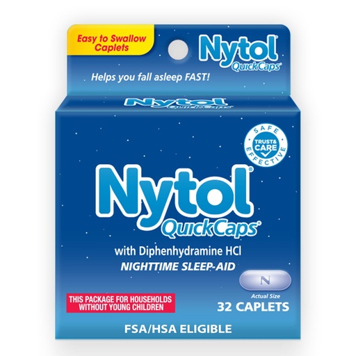 [BRSWIEYZAUOR4A32] Nytol Quick Caps Nighttime Sleep Aid with Diphenhydramine HCI, Easy-to-Swallow Caplets to Fall Asleep Fast, 32 Count
