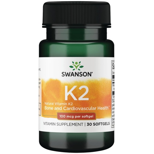 [BRSWIZQAOYDQKDQ7] Swanson Vitamin K2 (Menaquinone-7) - Vitamin Supplement Supporting Cardiovascular and Bone Health - Made from Japanese Natto to Help Regulate Calcium - (30 Softgels, 100mcg Each)