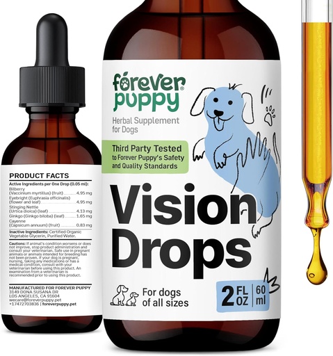 [BRSRAYAEPJ5GYHLG] Forever Puppy Vision Supplements for Dogs - Eye Tincture w/Bilberry & Eyebright Herb - All Breeds & Sizes - Liquid Dog Food Supplements for Vision Support & Eye Clarity - Sugar & Alcohol-Free - 2 oz
