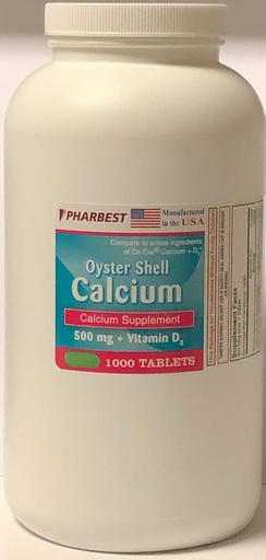 [BRSWYYYYCRYGKCTU] Oyster Shell Calcium 500 mg + vitamin D Supplement - 1000 Tabletter