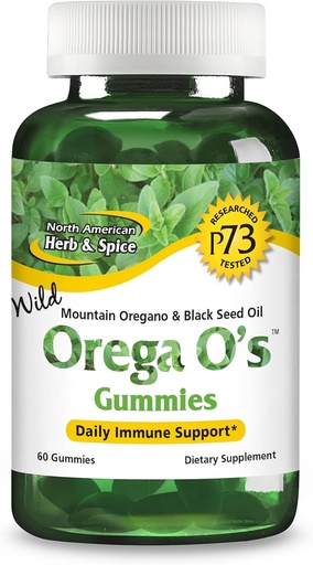 [BRSW2FL5PIAQECTD] NORTH AMERICAN HERB & SPICE Orega O's - 60 Gummies with Wild Mountain Oregano & Black Seed Oil - Non-GMO - 30 servizos