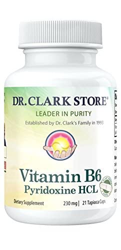 [BRSWGEL2AEFBMGQ4] Dr. Clark Vitamin B6 Supplement – 230mg, 21 Tapioca Capsules, Supports Energy Metabolism & Nervous System Health