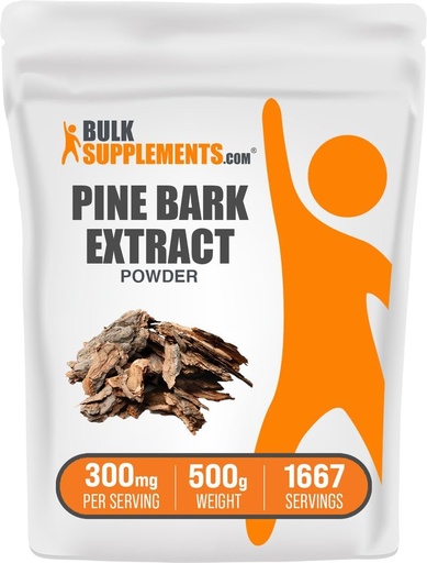 [BRSWIFD6CUJR22Q3] BulkSupplements.com Pine Bark Extract Powder - Herbal Supplement, Pine Bark Powder - Antioxidants Support, Gluten Free - 300mg per Serving, 500g (1.1 lbs) (Pack of 1)