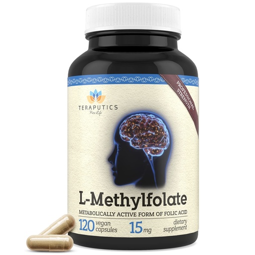 [BRSWYFQFB56GOH3B] Teraputics L-Methylfolate 15mg | 120 Vegan Capsules | Premium | 5-MTHF Active Methyl Folate Supplement for Mood Homocysteine Methylation – Non-GMO Gluten-Free, No Fillers - Folic Acid Brain Support