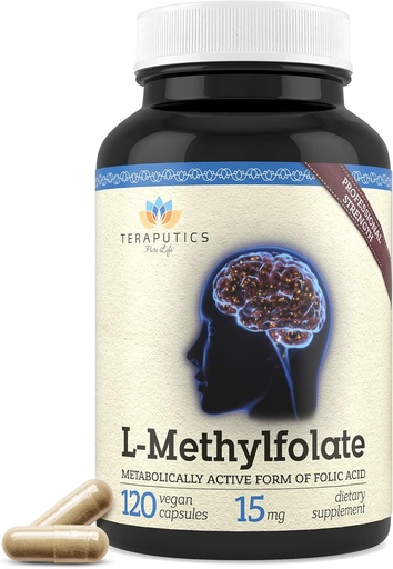[BRSWYFQFB56GOH3B] Teraputics L-Methylfolate 15mg | 120 Vegan Capsules | Premium | 5-MTHF Active Methyl Folate Supplement for Mood Homocysteine Methylation – Non-GMO Gluten-Free, No Fillers - Folic Acid Brain Support