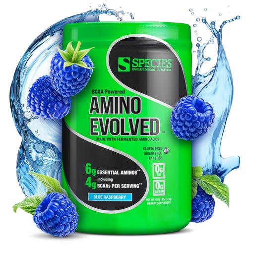 [BRSWGZAPDIORM33X] Species Nutrition Amino Evolved EAA & BCAA Powder, Fermented Branched Chain Amino Acids, Muscle Recovery & Endurance, Pre & Post Workout Supplement (Blue Raspberry, 30 Servings)