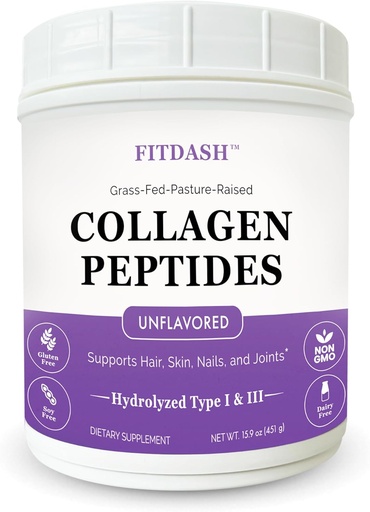 [BRSRAFAEDNYAYYDF] Collagen Peptides Hydrolyzed Collagen Powder Type I and III, Supports Hair, Nails, and Joints. Unflavored 41 Servings 15.9 Oz. Grass-Fed Pastured-Raised.